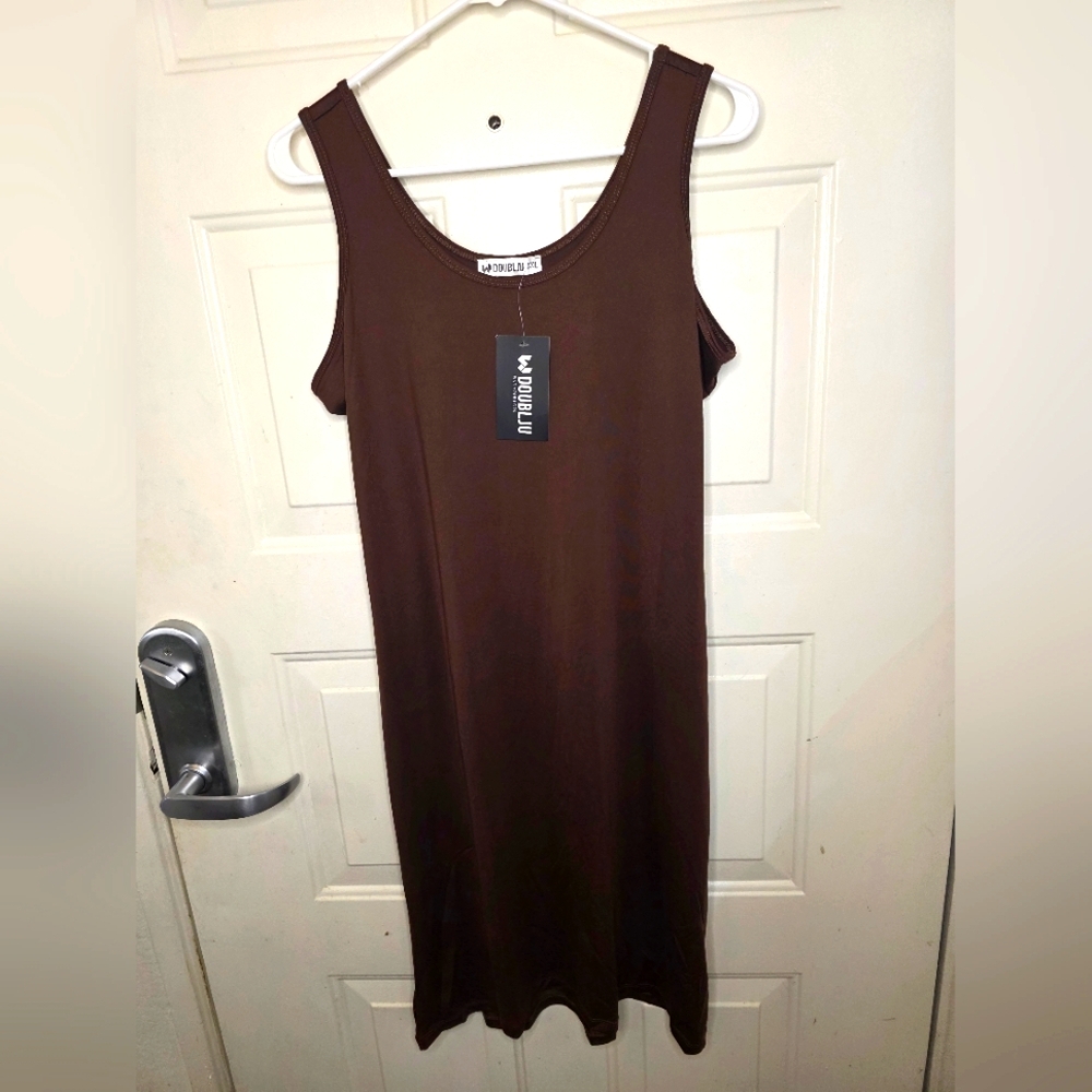 Doublju Stretchy Sleeveless Brown Midi‎ Dress Size 3XL